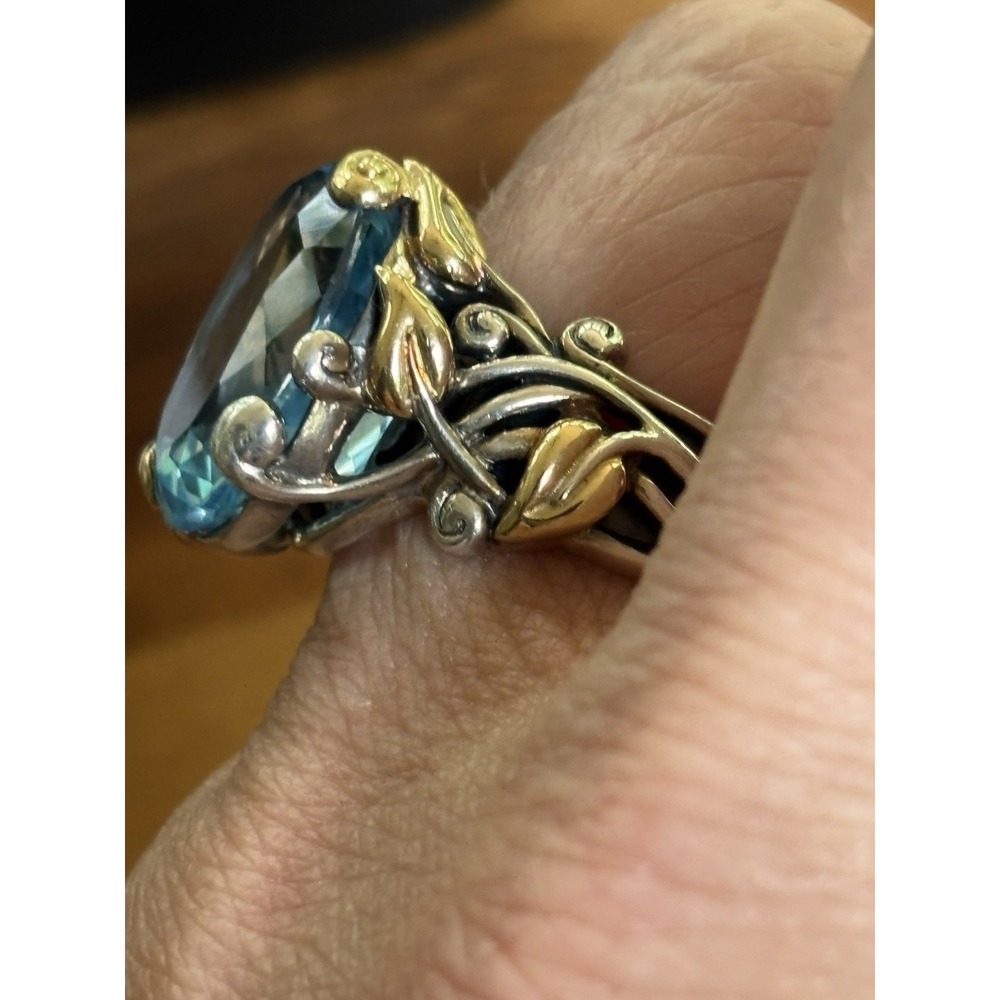 Barbara Bixby 18K Gold & Sterling Silver Blue Topaz Vine Leaf Ring Size 7 - Picture 14 of 15
